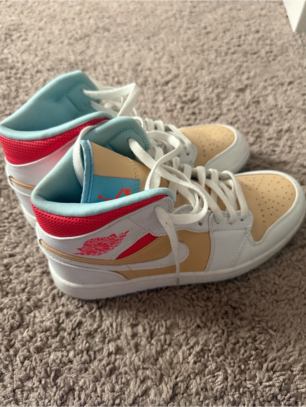 Nike Jordan High-Top Sneakers in White, Cream, Pink & Light Blue